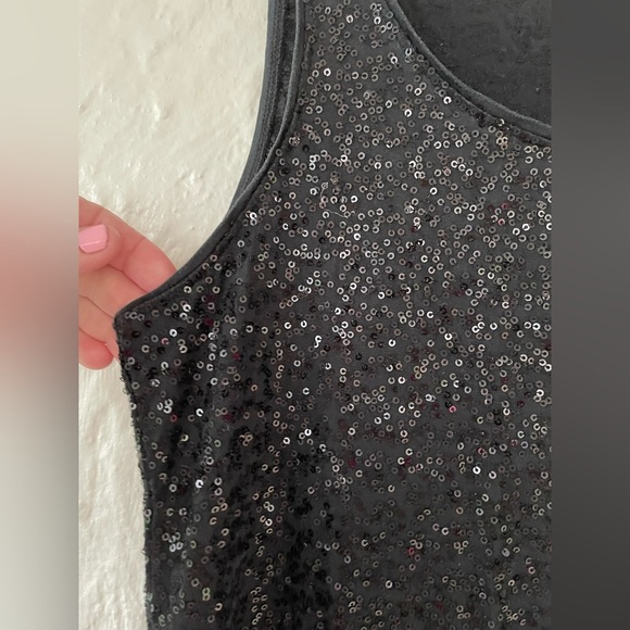 Eileen Fisher Black Sequin Silk Blend Sleeveless Shift Short Dress Medium - Picture 2 of 6